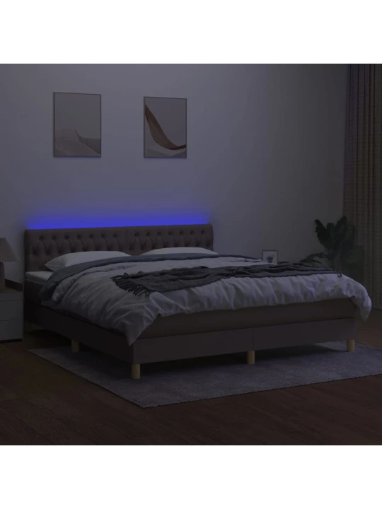 Box spring postel s matrací a LED taupe 180x200 cm textil