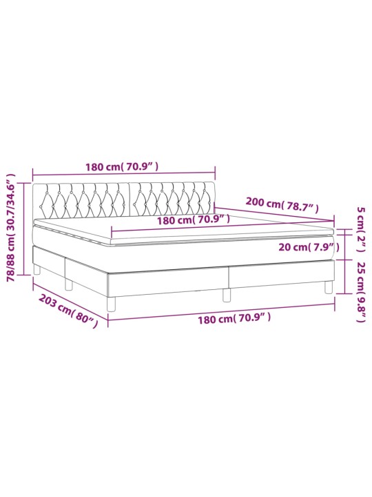 Box spring postel s matrací a LED taupe 180x200 cm textil
