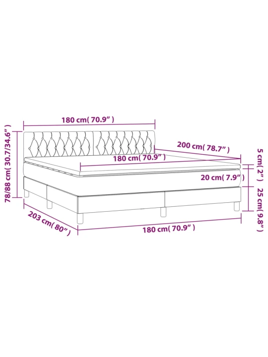 Box spring postel s matrací a LED taupe 180x200 cm textil