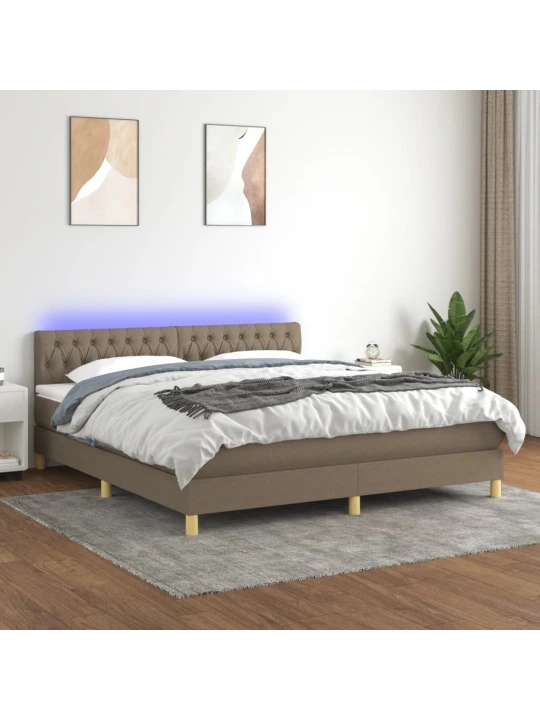 Box spring postel s matrací a LED taupe 180x200 cm textil
