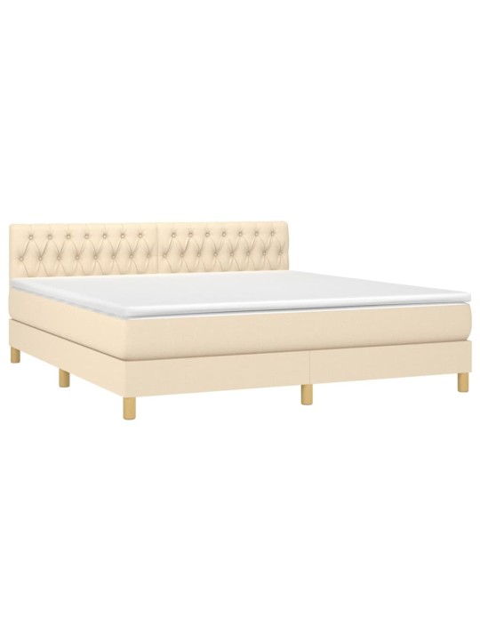 Box spring postel s matrací a led krémová 180x200 cm textil