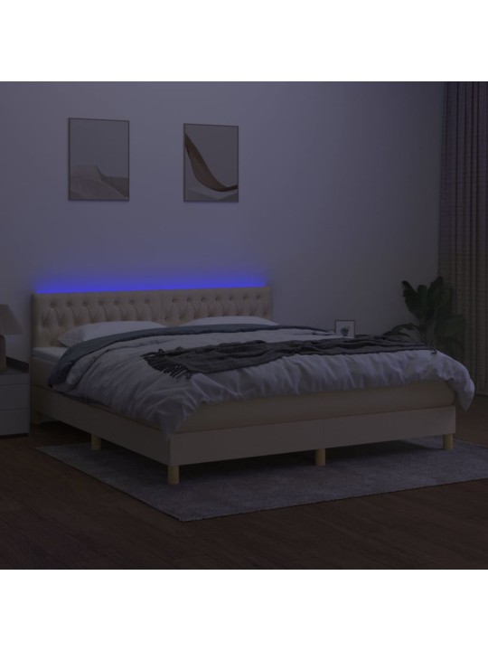 Box spring postel s matrací a led krémová 180x200 cm textil