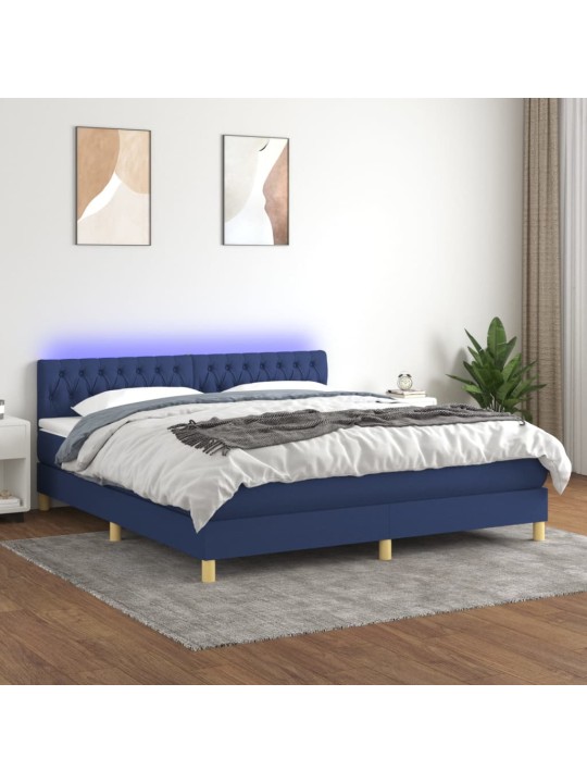 Box spring postel s matrací a LED modrá 180x200 cm textil