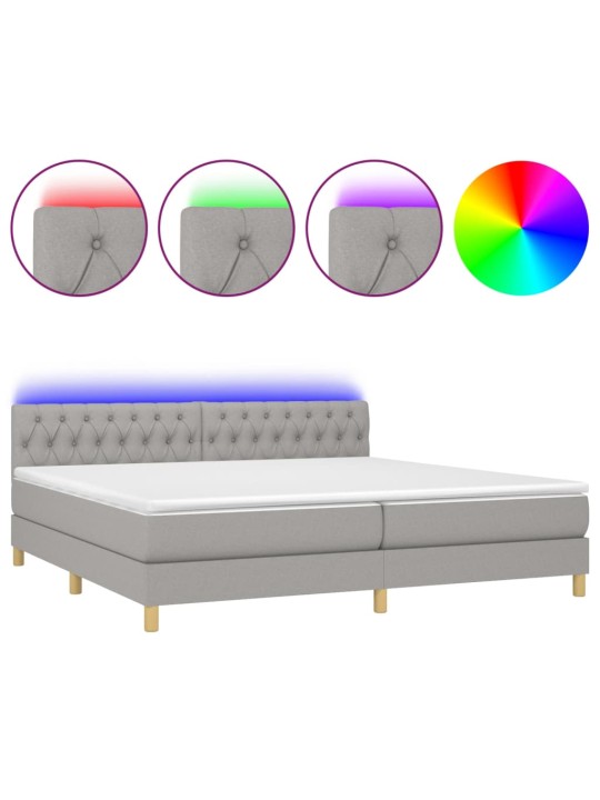 Box spring postel s matrací a LED světle šedá 200x200 cm textil