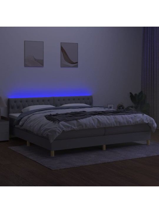 Box spring postel s matrací a LED světle šedá 200x200 cm textil