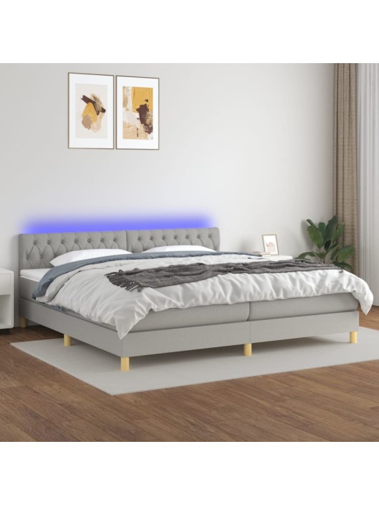 Box spring postel s matrací a LED světle šedá 200x200 cm textil