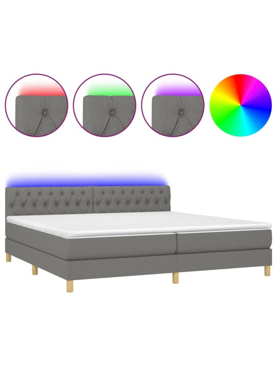 Box spring postel s matrací a LED tmavě šedá 200x200 cm textil