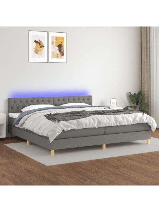 Box spring postel s matrací a LED tmavě šedá 200x200 cm textil