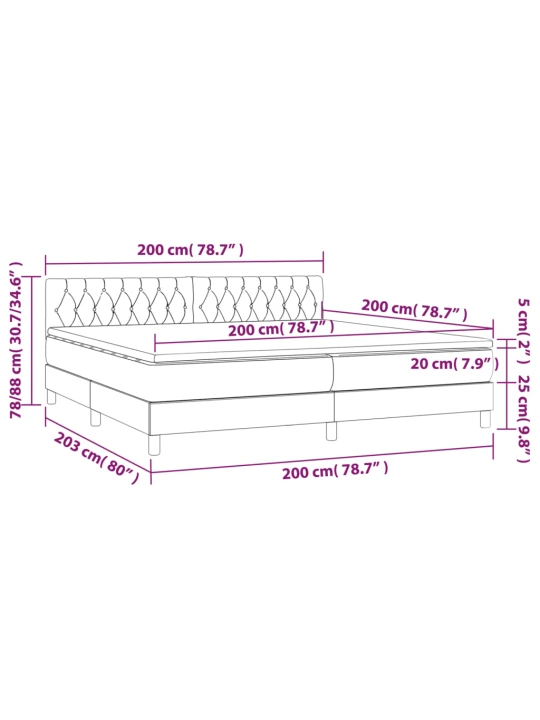 Box spring postel s matrací a LED černá 200x200 cm textil