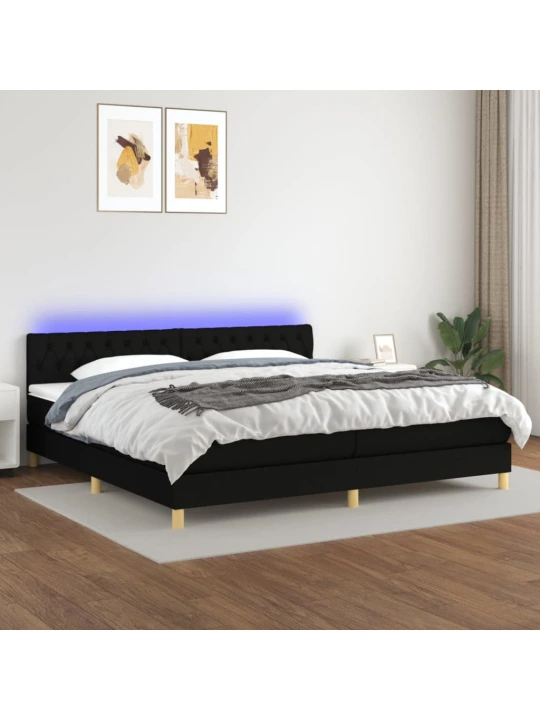 Box spring postel s matrací a LED černá 200x200 cm textil