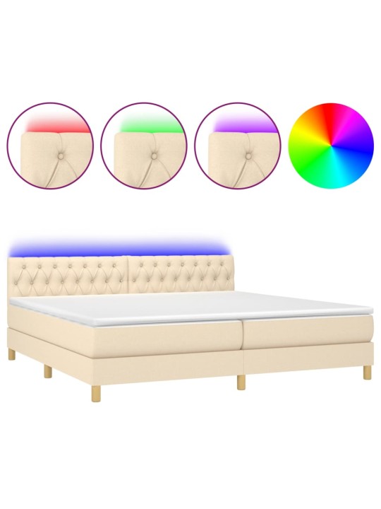 Box spring postel s matrací a LED krémová 200x200 cm textil