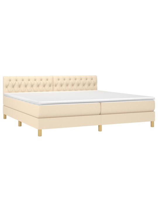 Box spring postel s matrací a LED krémová 200x200 cm textil