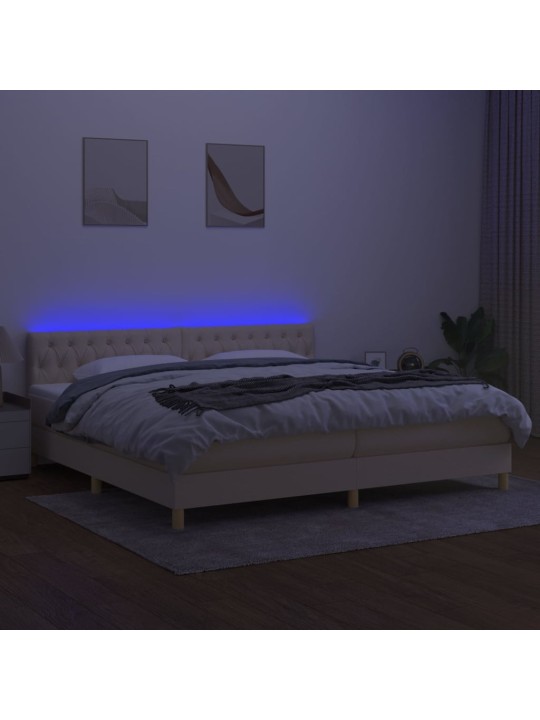 Box spring postel s matrací a LED krémová 200x200 cm textil