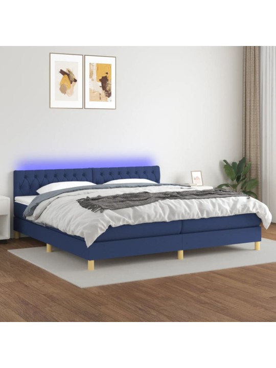 Box spring postel s matrací a LED modrá 200x200 cm textil