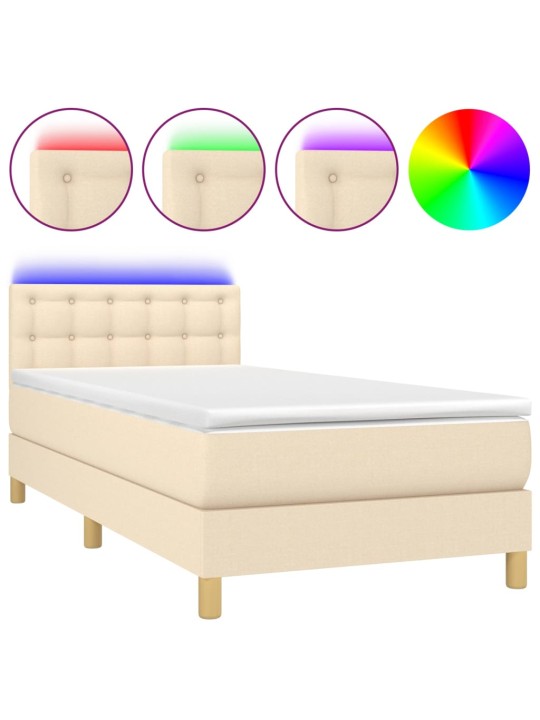 Box spring postel s matrací a led krémová 80 x 200 cm textil
