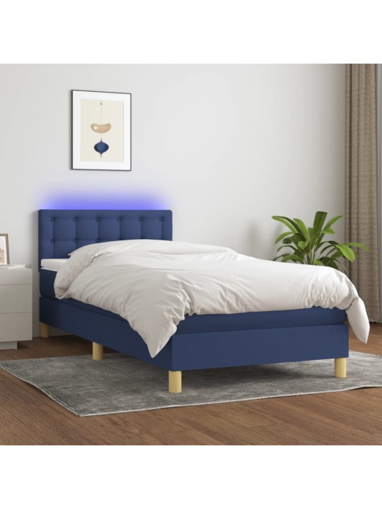 Box spring postel s matrací a led modrá 80 x 200 cm textil