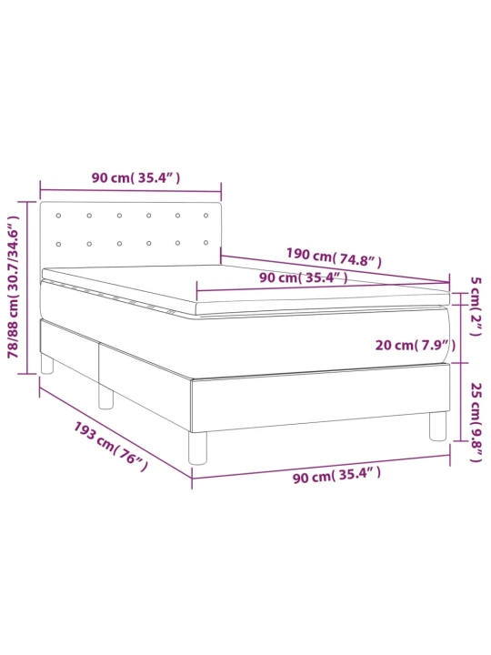 Box spring postel s matrací a LED krémová 90x190 cm textil