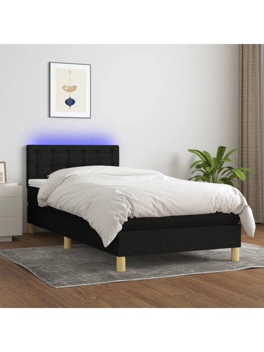 Box spring postel s matrací a LED černá 90x200 cm textil