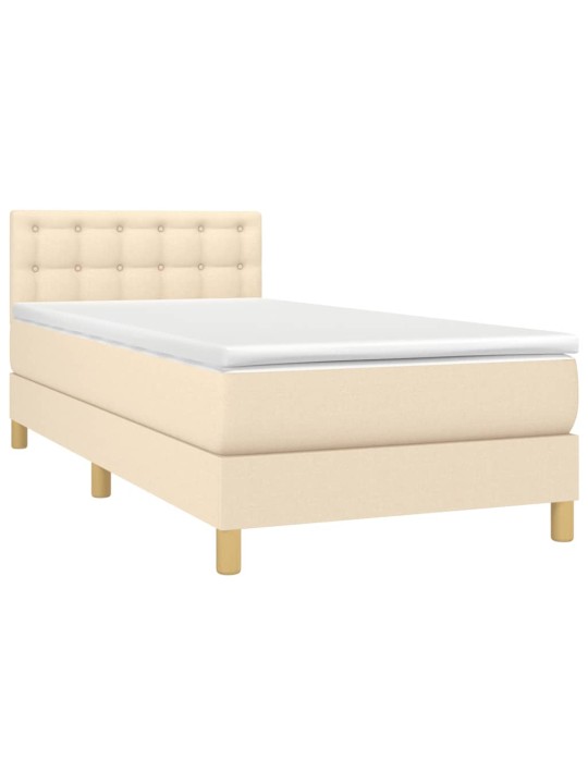 Box spring postel s matrací a LED krémová 90x200 cm textil