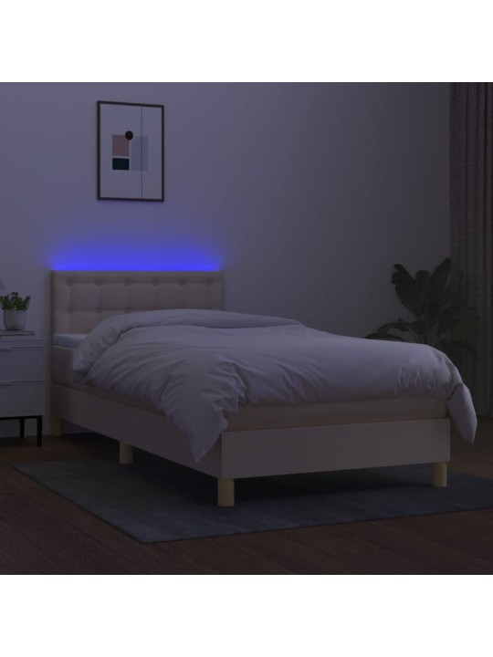 Box spring postel s matrací a LED krémová 90x200 cm textil