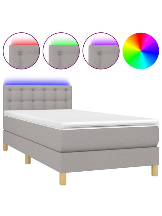 Box spring postel s matrací a LED světle šedá 100x200 cm textil