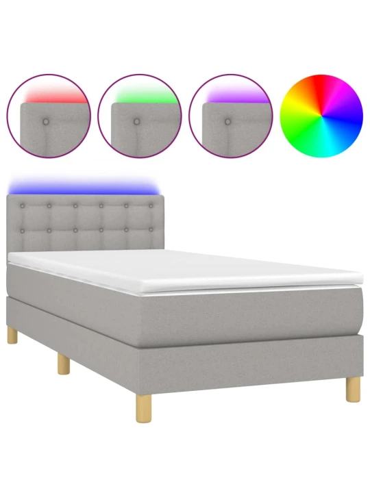 Box spring postel s matrací a LED světle šedá 100x200 cm textil