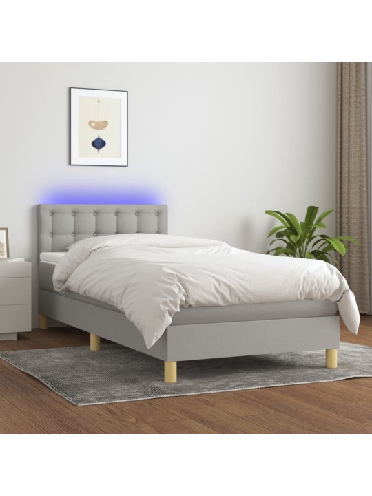 Box spring postel s matrací a LED světle šedá 100x200 cm textil