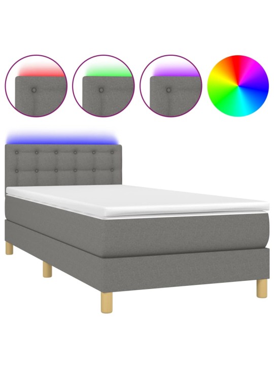 Box spring postel s matrací a LED tmavě šedá 100x200 cm textil