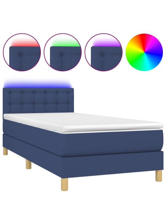 Box spring postel s matrací a LED modrá 100x200 cm textil