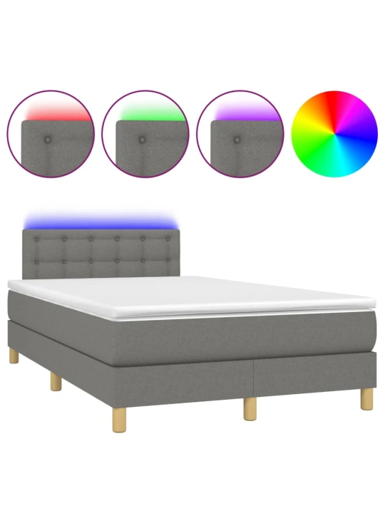 Box spring postel s matrací a LED tmavě šedá 120x200 cm textil