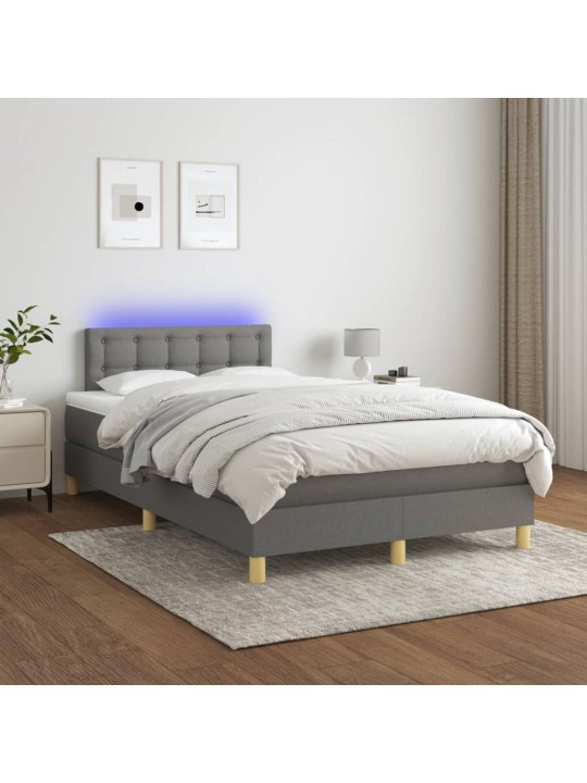 Box spring postel s matrací a LED tmavě šedá 120x200 cm textil