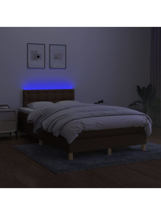 Box spring postel s matrací a LED tmavě hnědá 120x200 cm textil