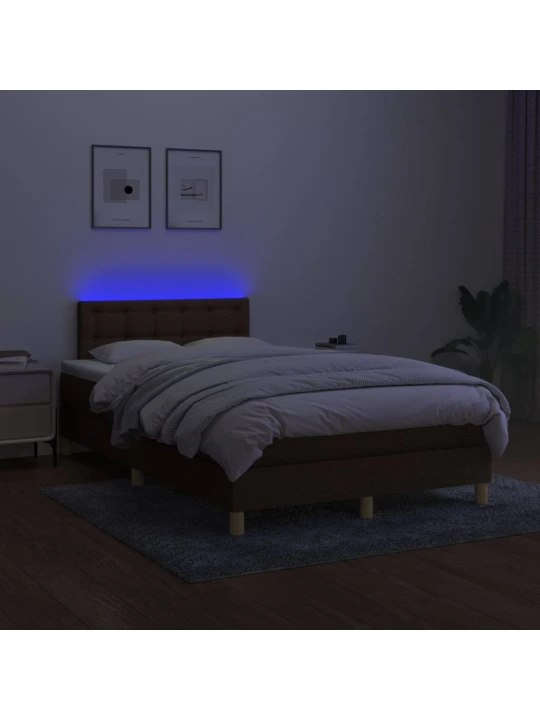 Box spring postel s matrací a LED tmavě hnědá 120x200 cm textil