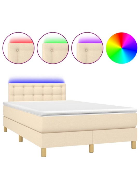 Box spring postel s matrací a led krémová 120 x 200 cm textil