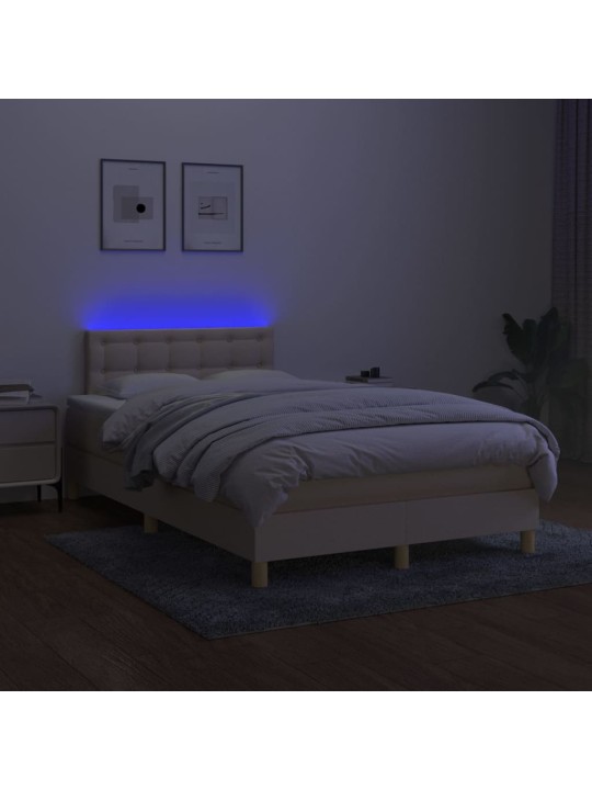 Box spring postel s matrací a led krémová 120 x 200 cm textil