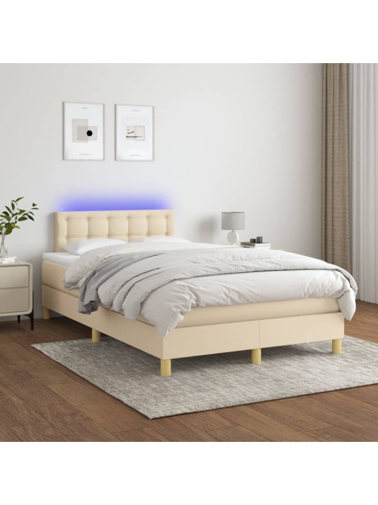 Box spring postel s matrací a led krémová 120 x 200 cm textil