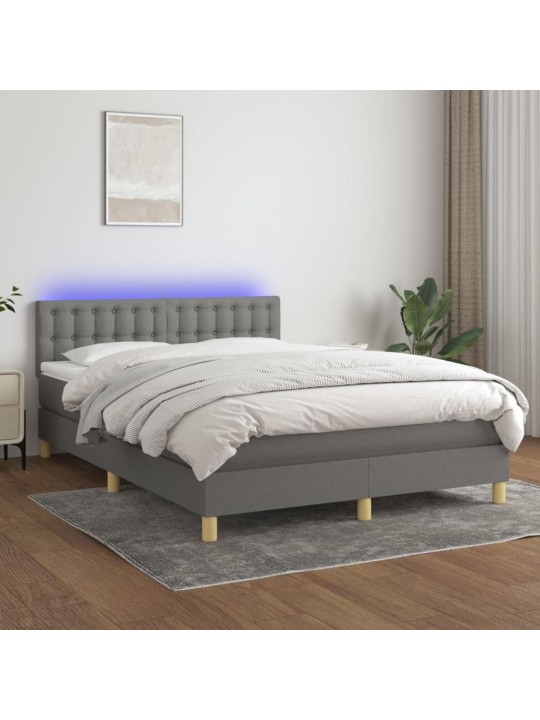Box spring postel s matrací a LED tmavě šedá 140x190 cm textil