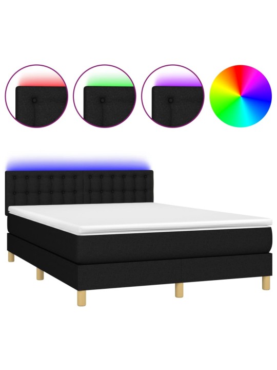 Box spring postel s matrací a LED černá 140x190 cm textil