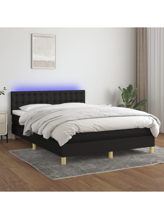 Box spring postel s matrací a LED černá 140x190 cm textil