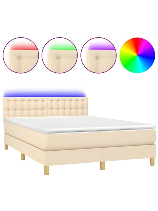 Box spring postel s matrací a LED krémová 140x190 cm textil