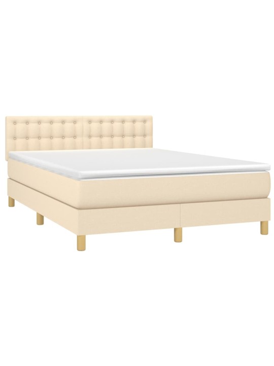 Box spring postel s matrací a LED krémová 140x190 cm textil