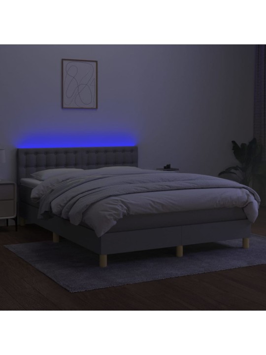 Box spring postel s matrací a LED světle šedá 140x200 cm textil