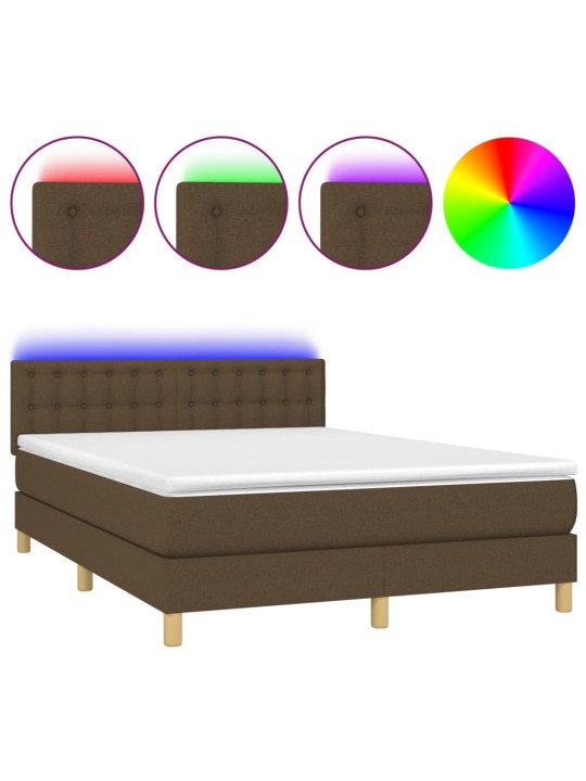 Box spring postel s matrací a LED tmavě hnědá 140x200 cm textil