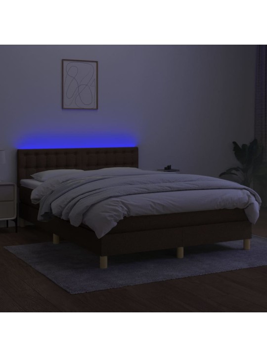 Box spring postel s matrací a LED tmavě hnědá 140x200 cm textil