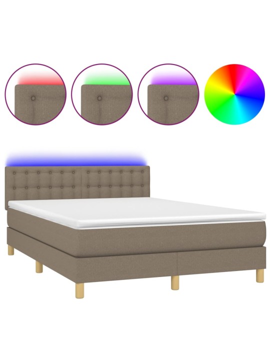 Box spring postel s matrací a LED taupe 140x200 cm textil