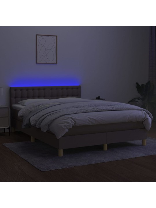 Box spring postel s matrací a LED taupe 140x200 cm textil