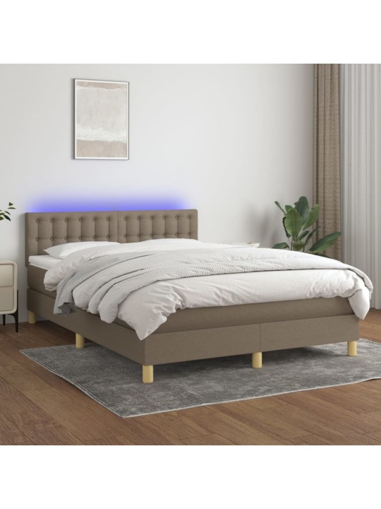 Box spring postel s matrací a LED taupe 140x200 cm textil