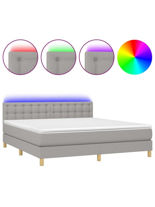 Box spring postel s matrací a LED světle šedá 160x200 cm textil