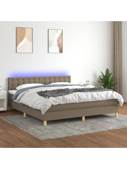 Box spring postel s matrací a LED taupe 160x200 cm textil