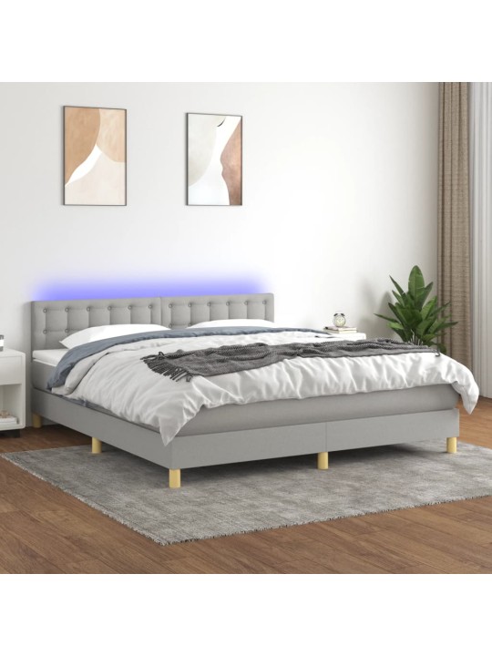 Box spring postel s matrací a LED světle šedá 180x200 cm textil